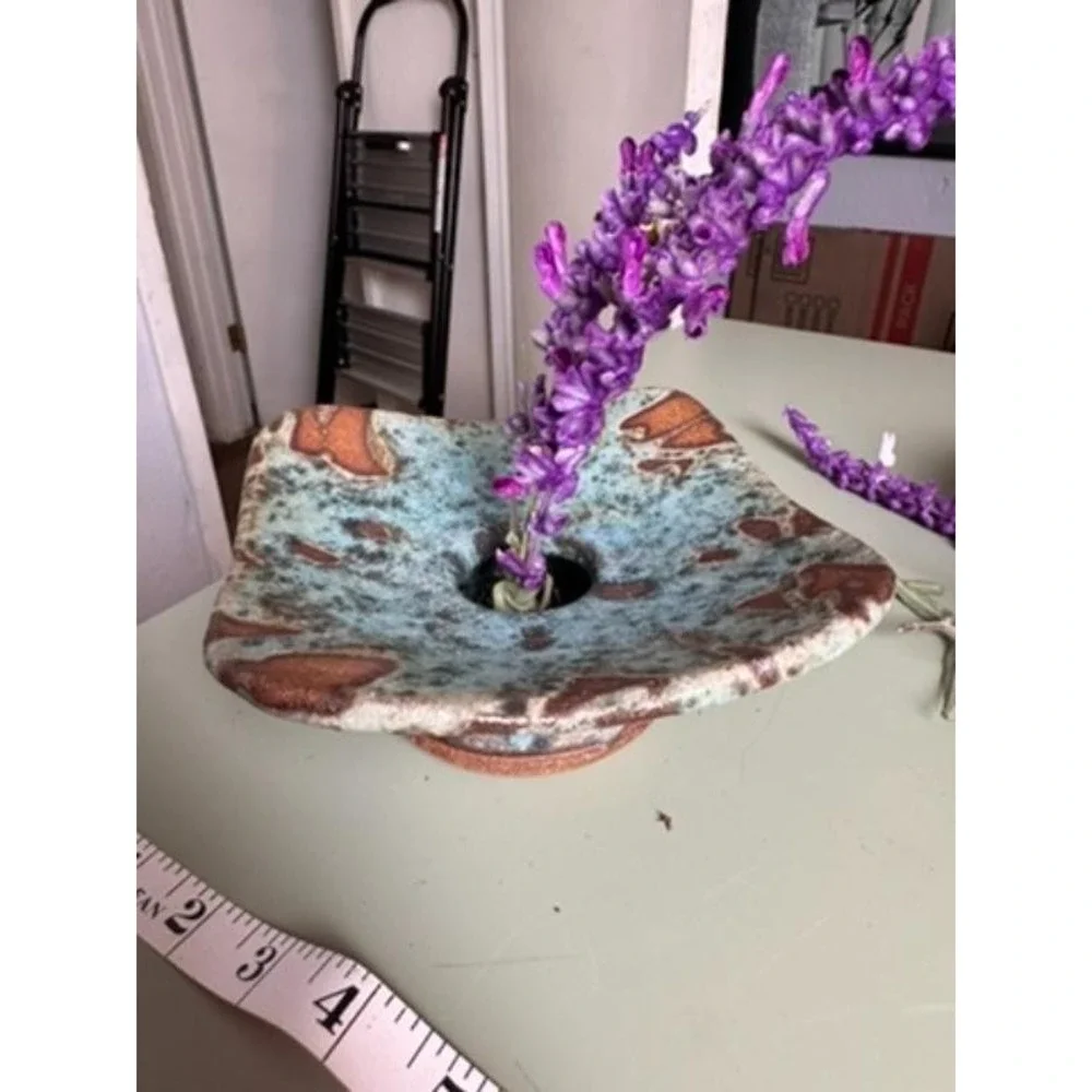 Vintage Handcrafted Studio Pottery Rock Stone Flower Frog Vase Table Top Decor